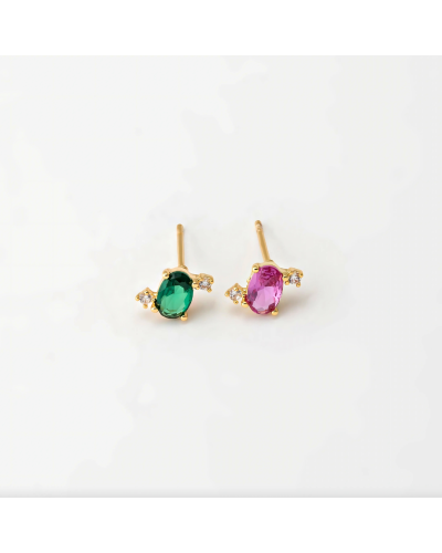 Puce ovale avec zircon rose ou vert